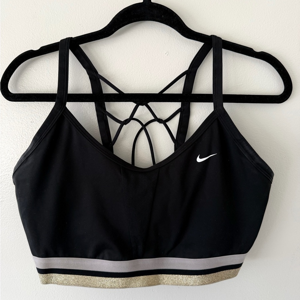 Nike Women's Black Sports Bra with Gold Trim